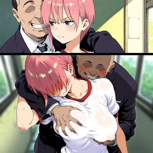 【五等分の花嫁・エロ画像】中野一花がキモオヤジに強制援交レイプ！四六時中セクハラされてカラダがビンカン発情…
