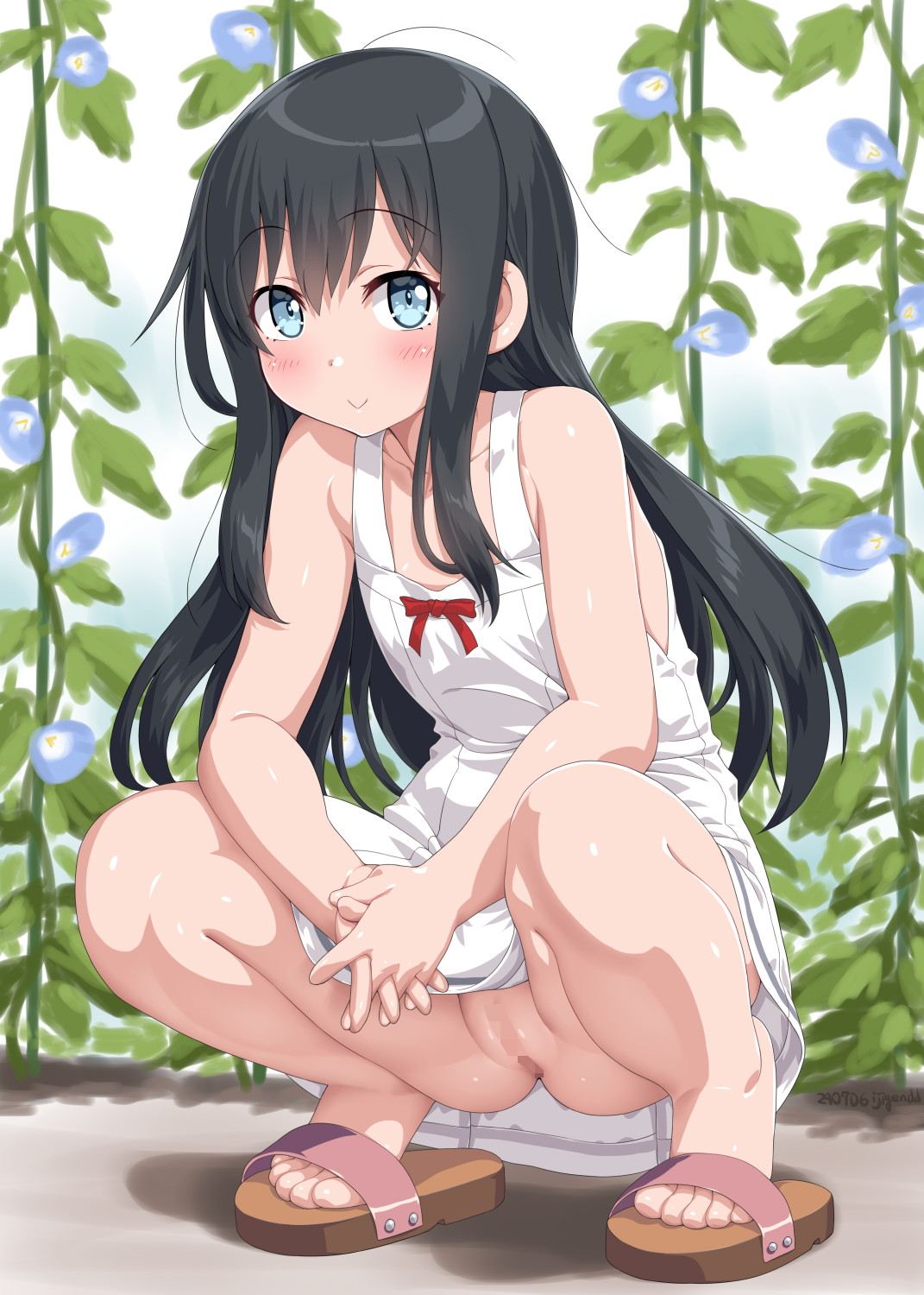 見え…?! うっすら透けてる薄い生地のサンドレスや白ワンピの少女たち ⑨